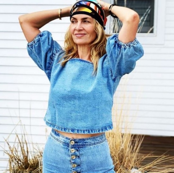 Anthropologie the Odells Denim Puff Sleeve Cropped Top - Picture 5 of 16